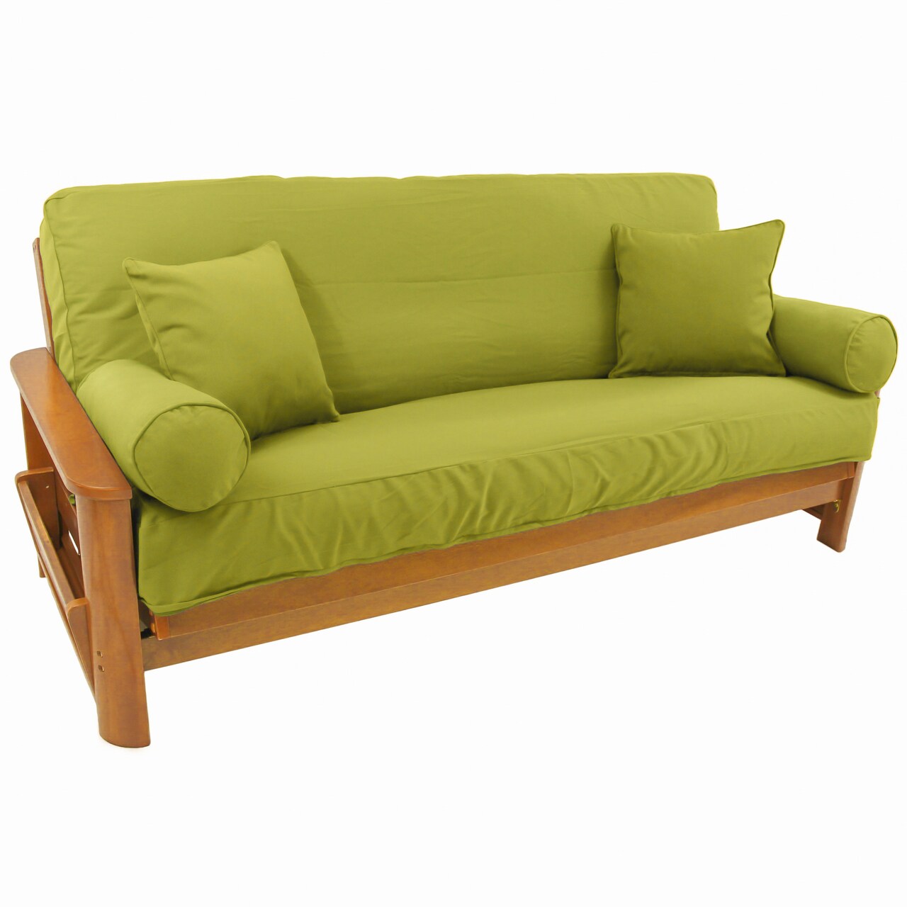 Solid Twill 8 to 9-inch Full Futon Cover Set with Four Throw Pillows (Set of 5) - Mojito Lime